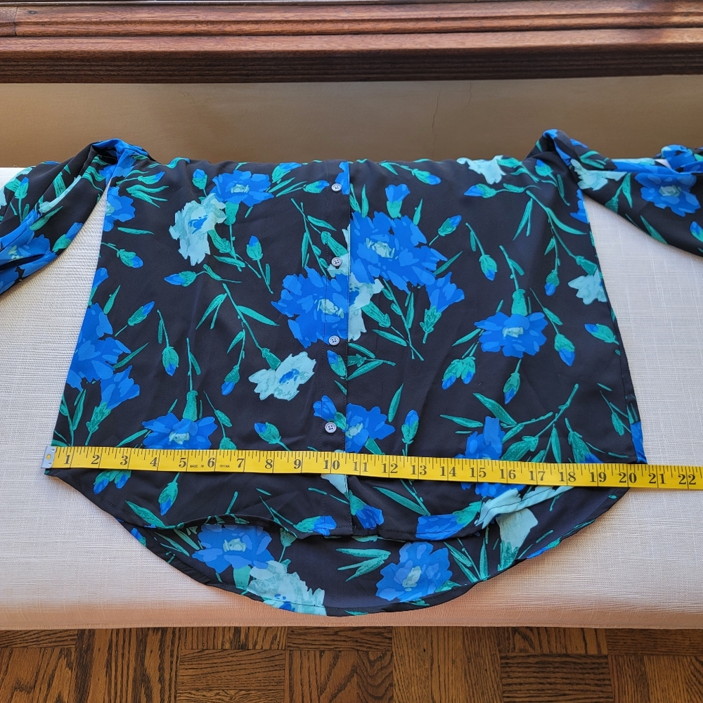New! J. Crew size Small S Long Sleeve Bow Top Blue Floral Blouse NWT - Picture 9 of 16